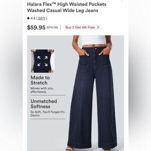 HALARA Dark Navy High-Rise Wide Leg Jeans